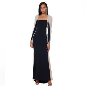 Xscape Black and Silver Long Sleeve Gown